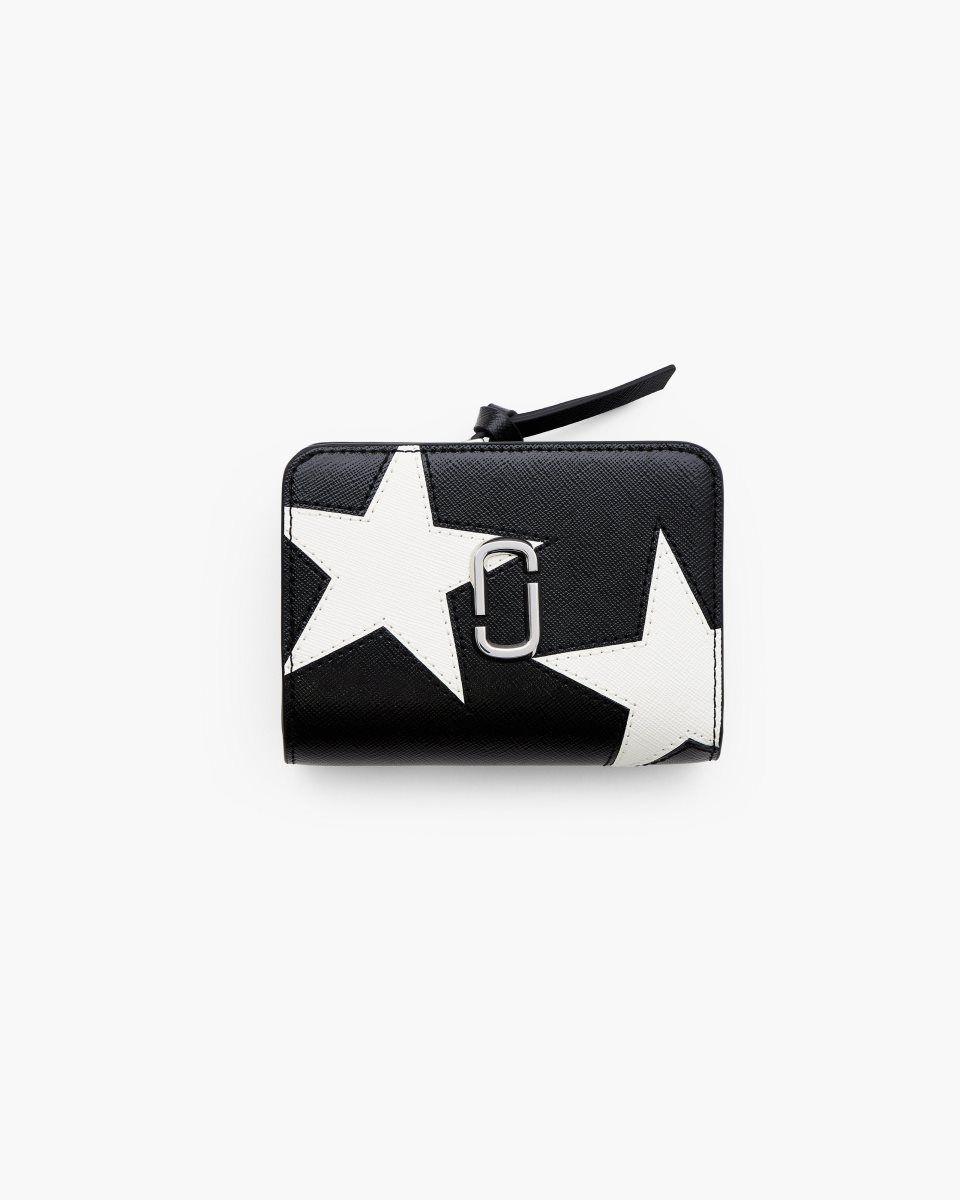 μικρά πορτοφόλια Marc Jacobs The Star Patchwork Mini Compact Wallet γυναικεια μαυρα ασπρα | 684927JOR