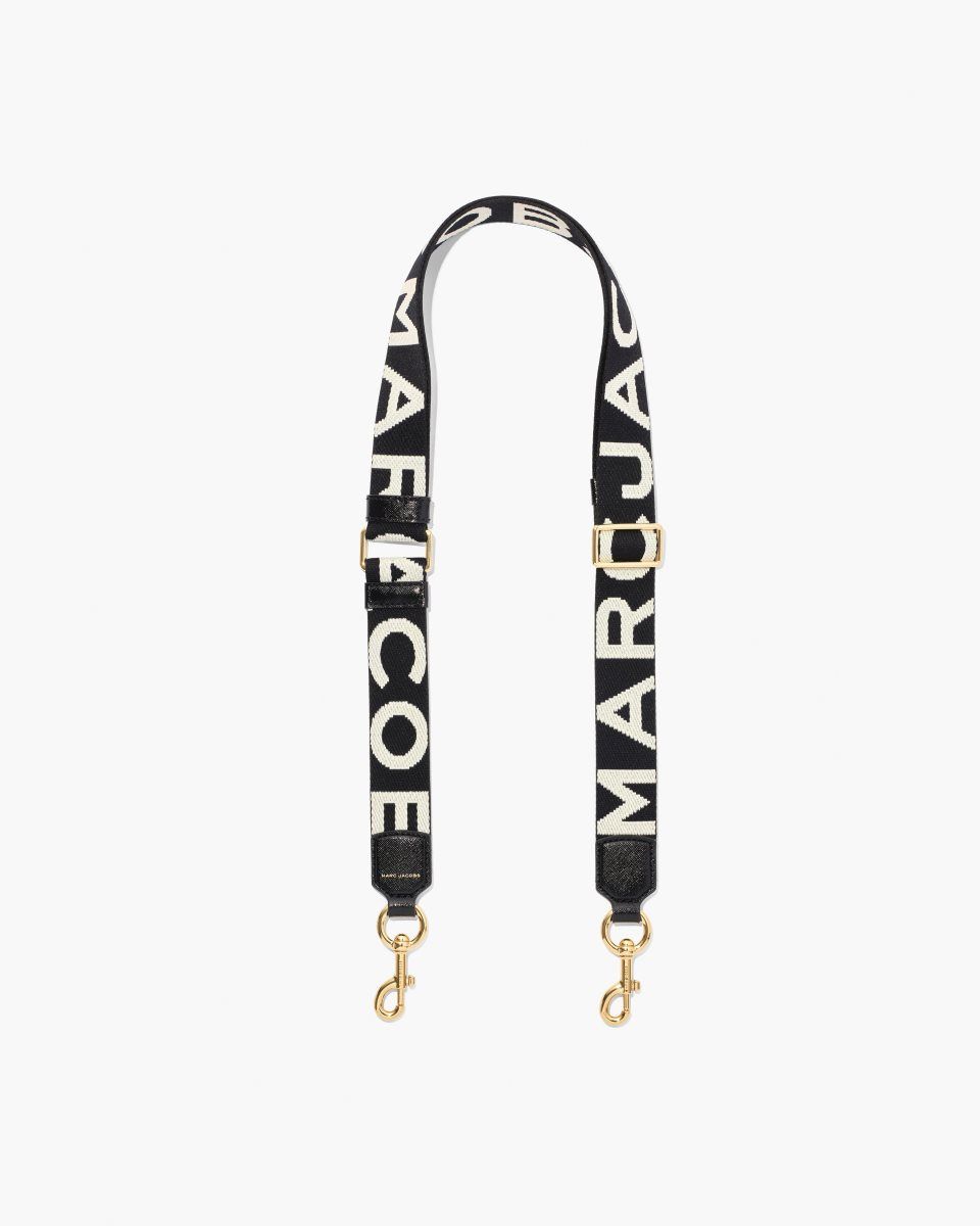 Λουράκι τσάντας Marc Jacobs The Thin Logo Webbing Strap γυναικεια μαυρα ασπρα | 395608YXW