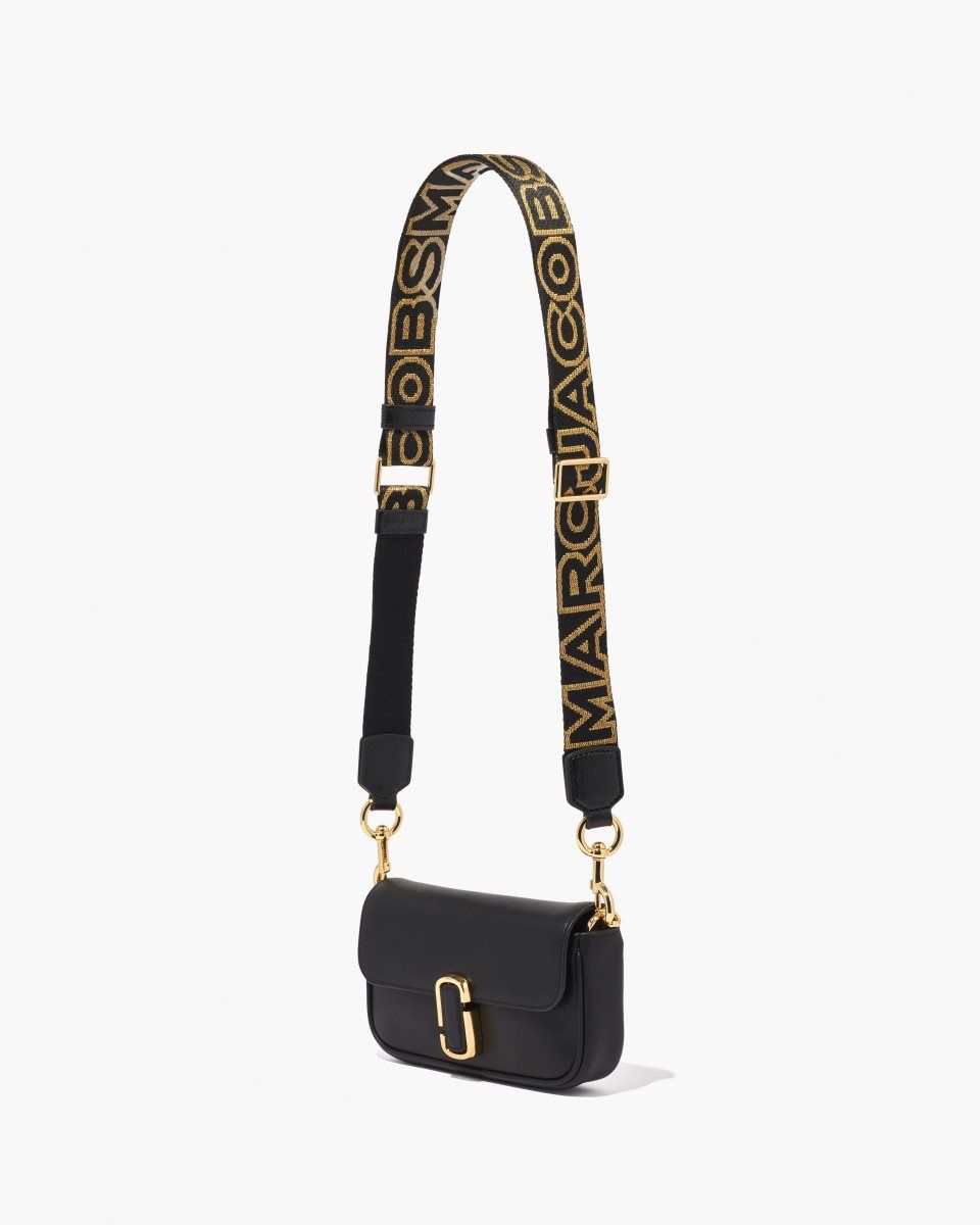 Λουράκι τσάντας Marc Jacobs The Thin Outline Logo Webbing Strap γυναικεια μαυρα χρυσο χρωμα | 582931OPR