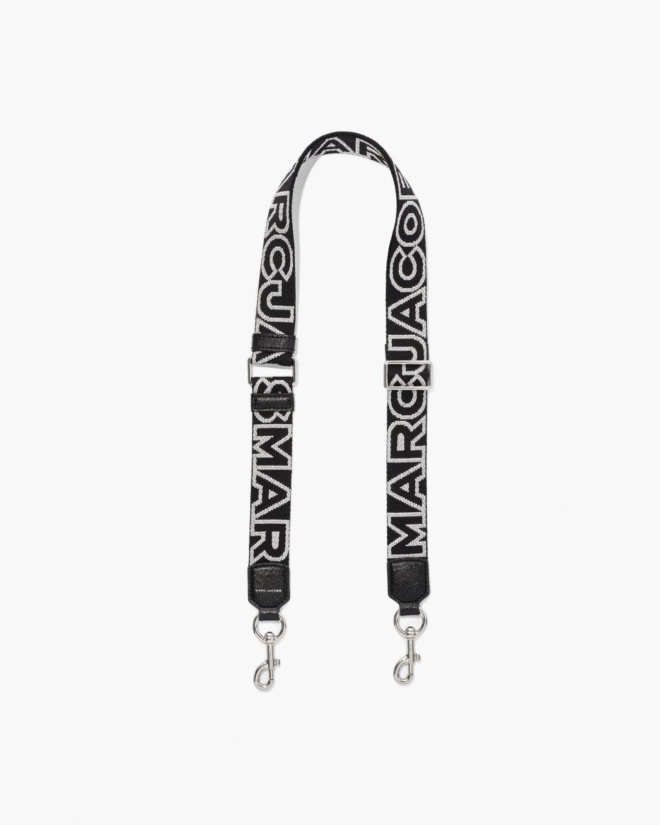 Λουράκι τσάντας Marc Jacobs The Thin Outline Logo Webbing Strap γυναικεια μαυρα ασημι | 831246UNR